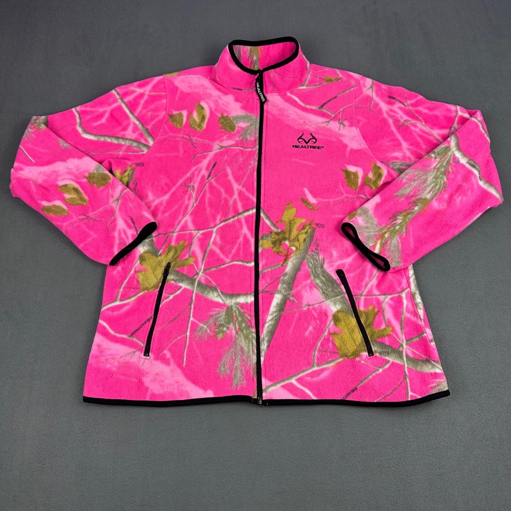 Realtree Womens XL Pink Camo Fleece Jacket Full Zip RT AP Hot Pink W317236